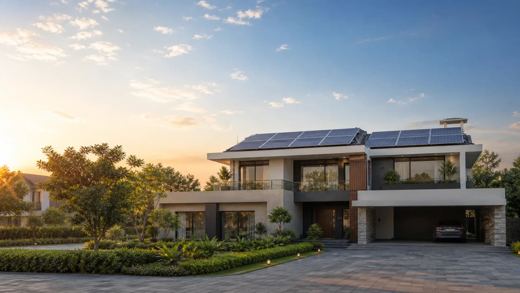 Modern home powered by rooftop solar panels